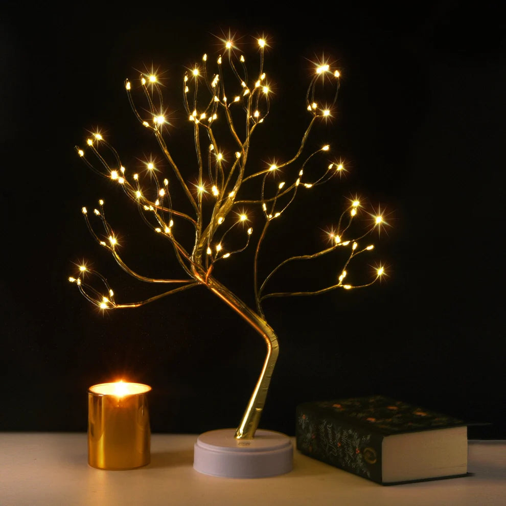 Decorative LED tree with lights on a dark background